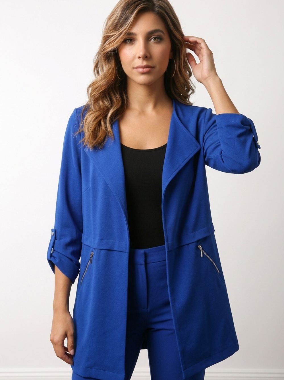 Soho Royal Blue Open-Front Draped Blazer